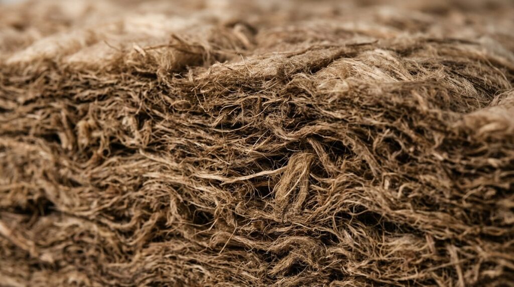 Close-up detailed view of natural wood fiber insulation mate