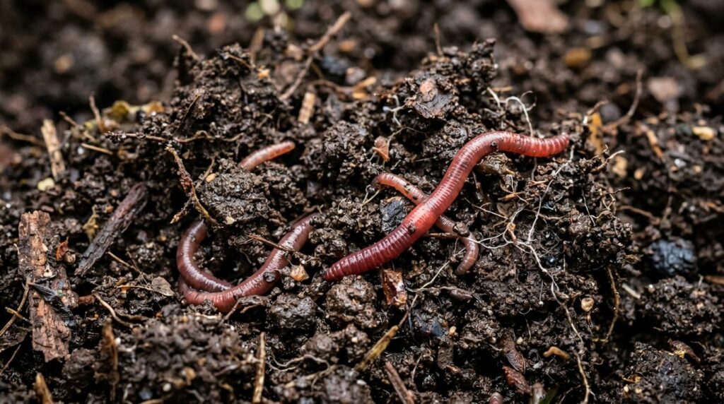 Close-up detail shot of nutrient-rich compost soil (harvet m