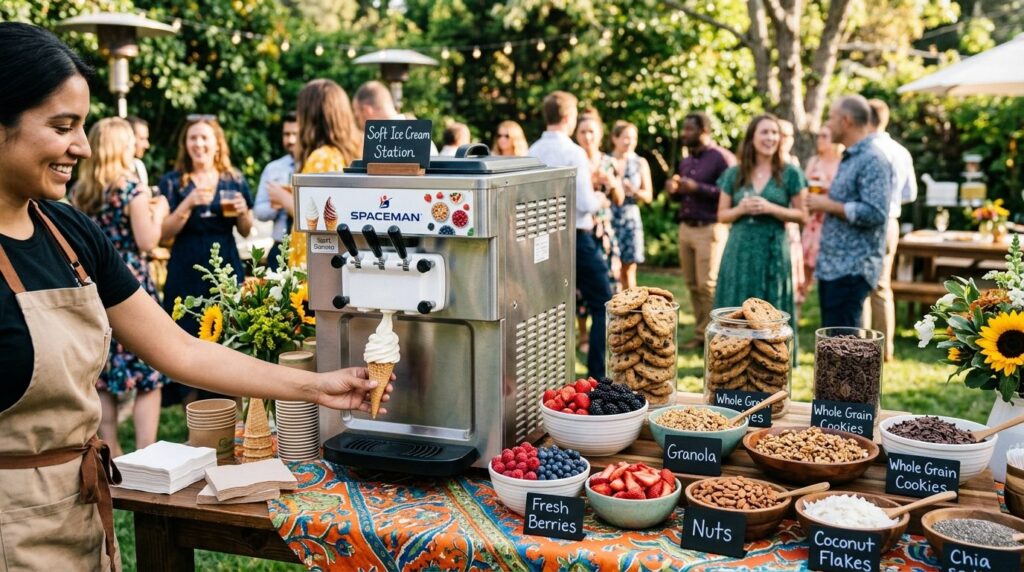 Outdoor event setup: Rental soft ice cream machine on a colo